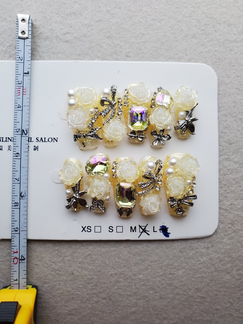 🍋 Lemon Chiffon Conservatory | 3D Floral Crystal Press-On Nails